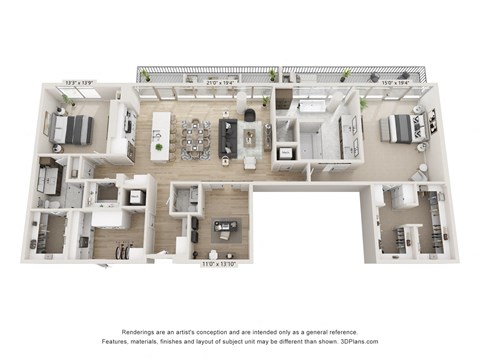 Floor plan for 2 beds, 2.5 baths, 2372 sqft